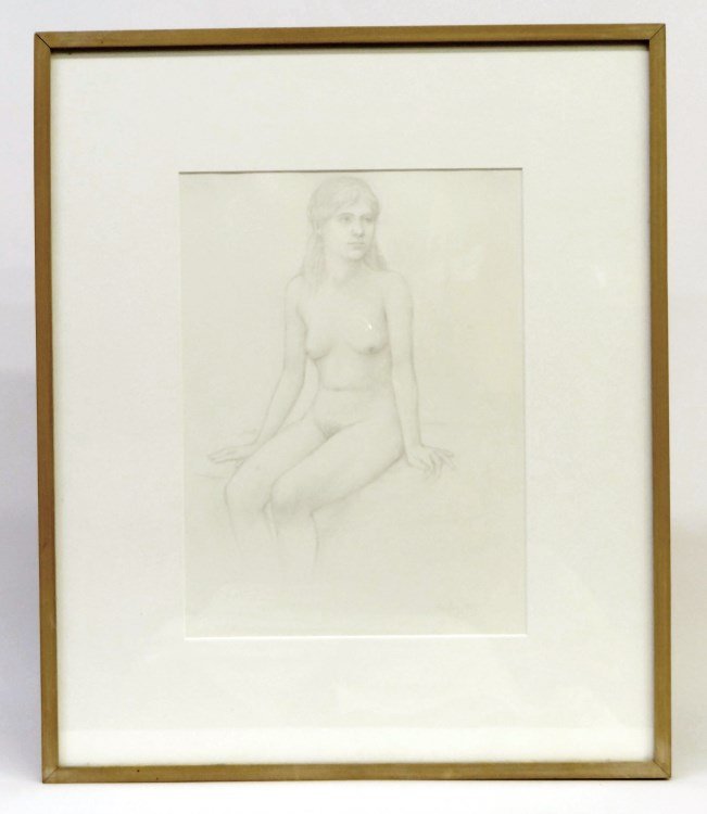 Drawing William Bailey: Drawing nude signed Bailey" (William H. Bailey Ct. b. 1930). Has Robert Schoelkoff Gallery (N.Y.) label verso. Sight 14 3/4"x 10 3/4"."