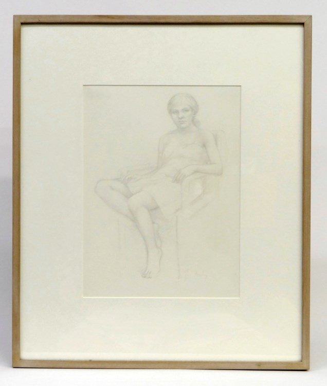 Drawing William Bailey: Drawing nude signed Bailey" (William H. Bailey Ct. b. 1930). Has Robert Schoelkoff Gallery (N.Y.) label verso. Sight 14 3/4" x 10 3/4"."