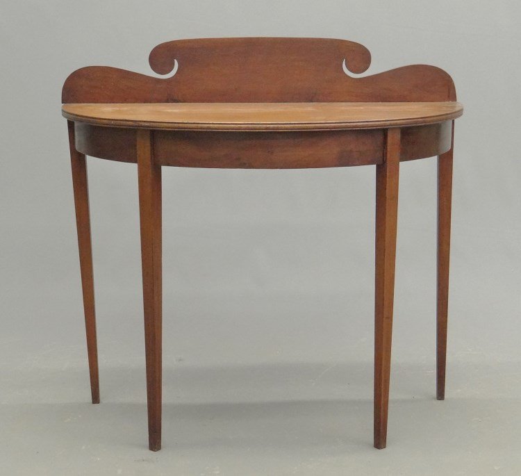 19th c. Federal Serving Table: 19th c. cherry Federal dressing table with splashback and tapered legs. 37 x 20" x 34" Ht."