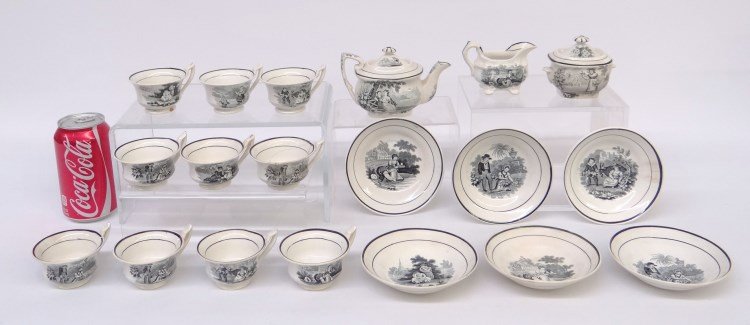 19th c. Child's Tea Set: 19th c. ironstone child's teaset. 19 pcs., imperfections.