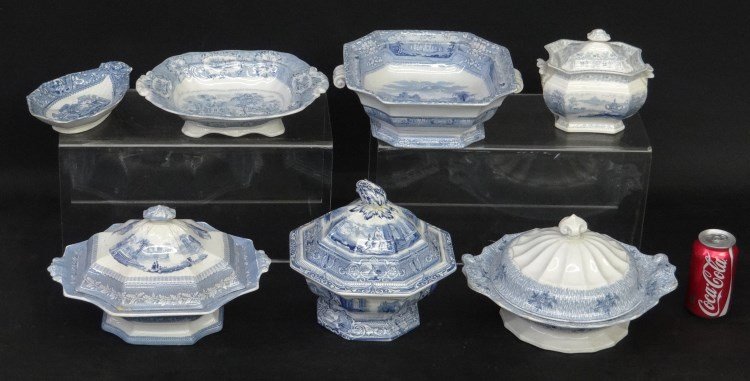Ironstone Lot: Lot seven pieces various 19th c. ironstone including covered dishes etc.