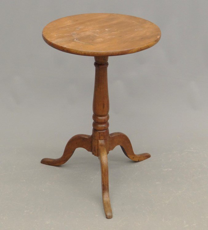 19th c. Candlestand: 19th c. snake leg candlestand. Top 17 diameter, 26" Ht."