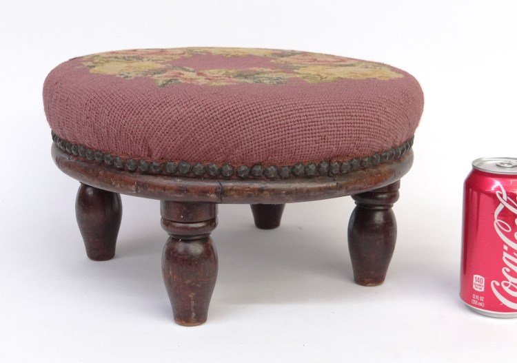 Footstool: C. 1900's needlpoint footstool.