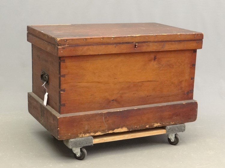 19th c. Trunk: 19th c. trunk with side handles. 36 x 22" x 22". Stenciled on lid and side."