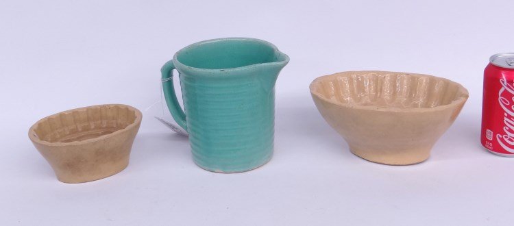 Pottery Lot: Lot including two early corn molds (some damage), along with signed Weller pitcher.