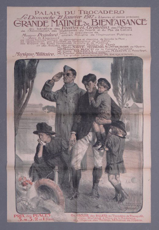 European World War I Poster: European World War I Poster Palais du Trocadero La Dimanche 21 Januier 1917....Grande Matinee de Bienfaisance". 47" x 31 1/2"."