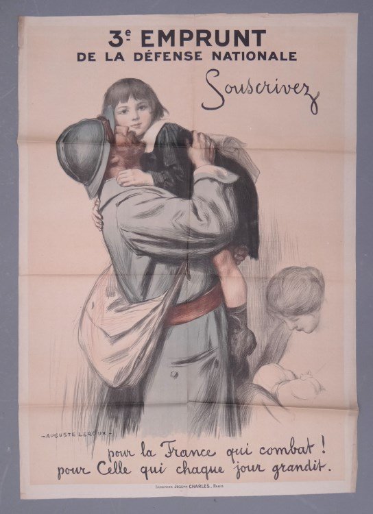European World War I Poster: European World War I Poster 3e Emprunt De La Defense Nationale", (artist Auguste Leroux France 1871-1954). 44 1/4" x 31 1/2"."