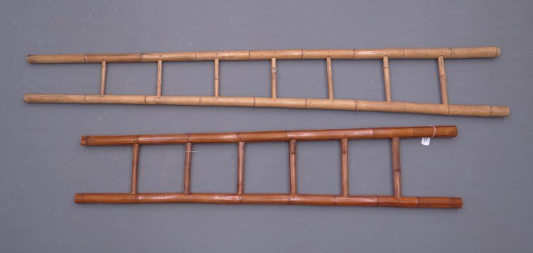 Bamboo Ladders: Lot two bamboo ladders. 6' 11 and 9' Ht."