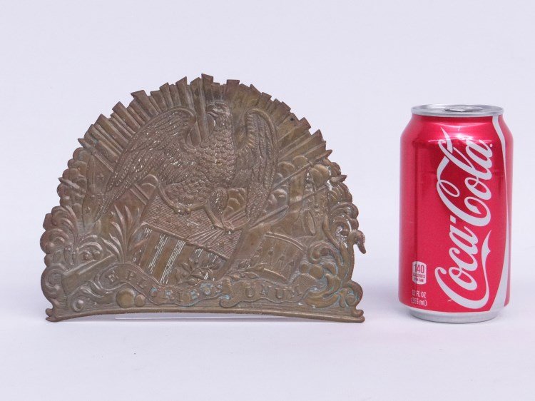 Cap Plate: C. 1840's brass Cap Plate", grenadier type. 7 1/2" x 5 1/2"."