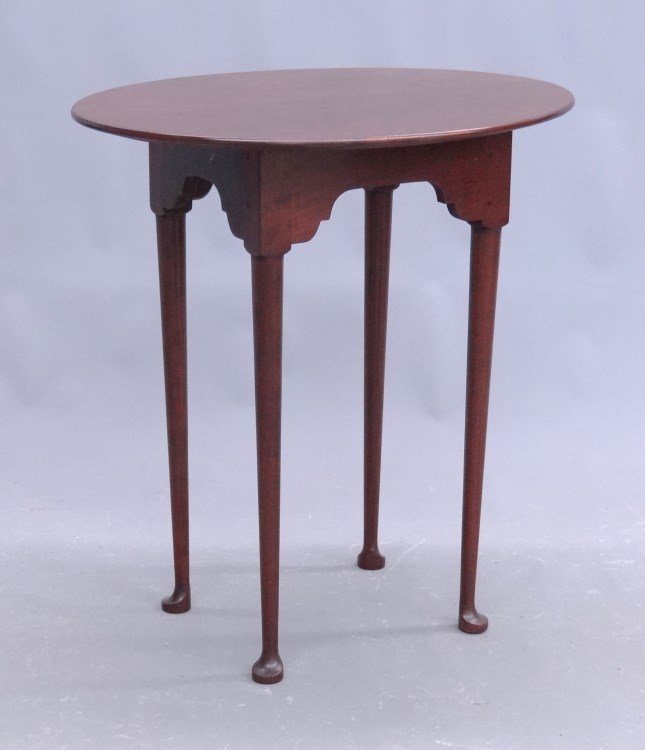 Eldred Wheeler Table: Labeled Eldred Wheeler tea table. Top 18 1/2 x 23 1/2", 25" Ht."