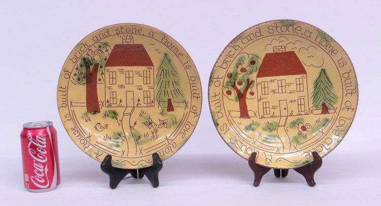 Lester Breininger Redware Plates: Lot two signed Lester Breininger (Robesonia Penna.), one dated 1990 10 1/2 diameter and dated 1992 10 1/2" diameter."