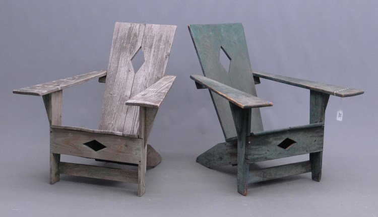 Adirondack Chairs: Lot two Adirondack chairs, one in orig. green paint.