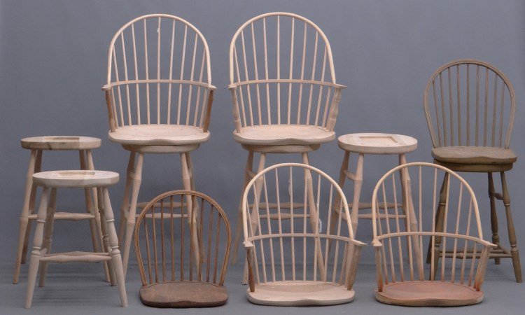 Misc. Chairs: Lot six Windsor stools, as found and require assembly.