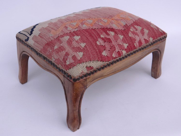 Footstool: Needlepoint top French style footstool.