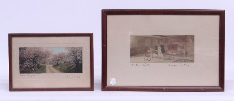Two Wallace Nutting Photographs: Lot two hand colored Wallace Nutting's including Happy Valley Road" (sight 7 1/2" x 11 1/2"), and "The Home Hearth" (sight 10 1/2" x 16 1/2")."
