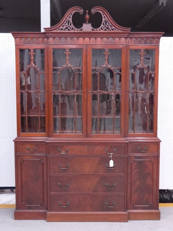 Breakfront: 20th c. Roccoco style breakfront. 5' W, 15 D 7' 2" Ht., excellent detail."