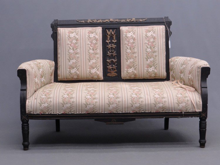 Victorian Settee: Victorian ebonized settee. 58 W."