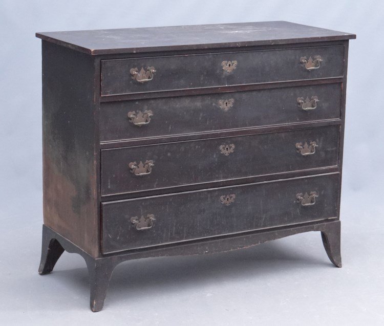 19th c. Hepplewhite Chest Of Drawers: 19th c. Hepplewhite French foot chest of drawers in old paint surface. 43 1/2" x 19 1/2" x 36 1/2".