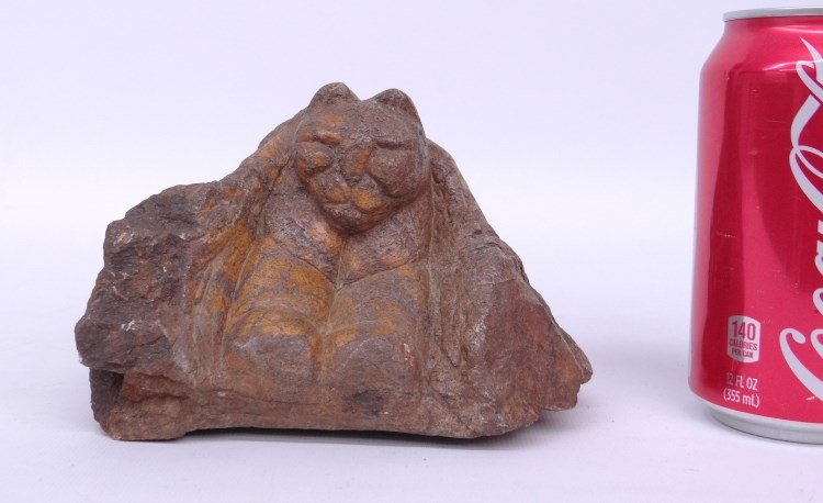 Folk Art Stone Cat: Folk art stone cat carving, found in Oregon. 6" W, 4" Ht., signed illegibly underside.