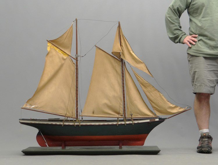 Ship Model: Polychrome painted ship model. 52" length, 42" Ht.