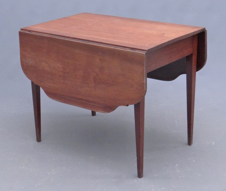 19th c. Hepplewhite Dropleaf Table: 19th c. Hepplewhite dropleaf table with shaped leaves. Top 22 1/4" x 36" with 14" leaves, 29" Ht.