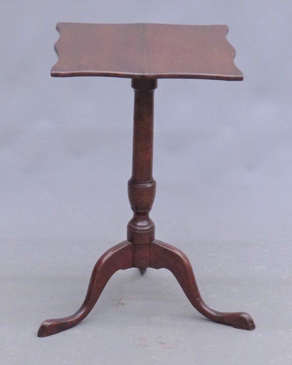 18th c. Boston Tilt Top Table: 18th c. Boston mahogany Queen Anne snake foot shaped tilt top table. Top 24" square, 27" Ht.