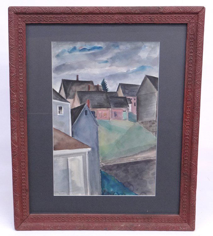 Watercolor Betram Hartman: Watercolor houses signed LLC "Betram Hartman" (New York/Kansas 1882-1960). Sight 21" x 14".