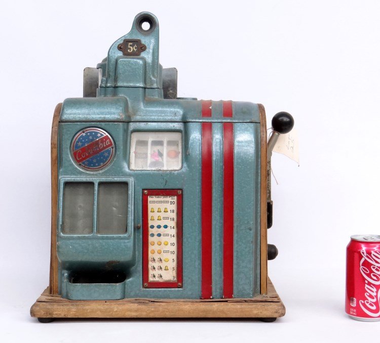 Columbia" Slot Machine": Columbia" slot machine. No back. As found. 19" Ht."