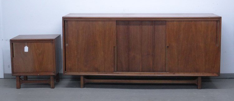 Cavalier Mid Century Dresser & Nightstand: Labeled Cavalier Mid Century dresser and nightstand. Dresser (72 x 31" x 24"), stand (21" x 16" x 24")."
