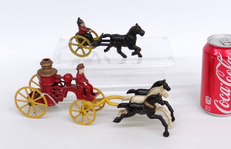 Kenton Pumper & Palmer-Cox Brownie Cart: Lot including Kenton pumper (8 1/2 length), along with Palmer-Cox Brownie cart (5" length)."