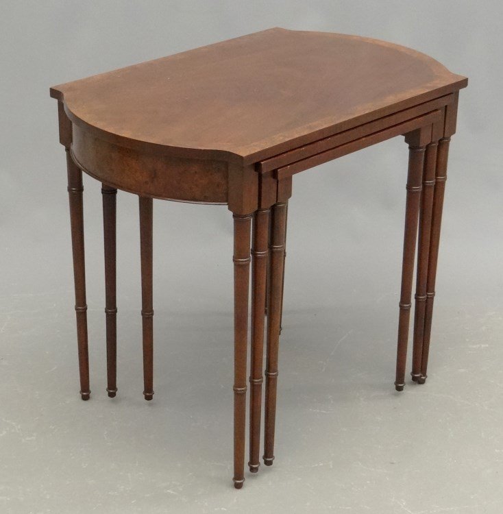 Baker Nesting Tables: Set of three labeled Baker nesting tables.