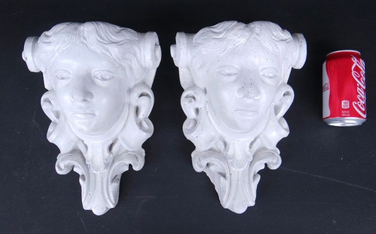 Pair Jenny Lind Wall Pockets: Pair cast limestone Jenny Lind wall pockets. 12 Ht."