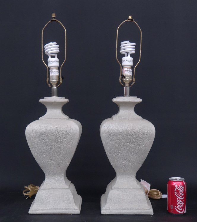 Pair Lamps: Pair of limestone patina architectural lamps. 28 Ht."