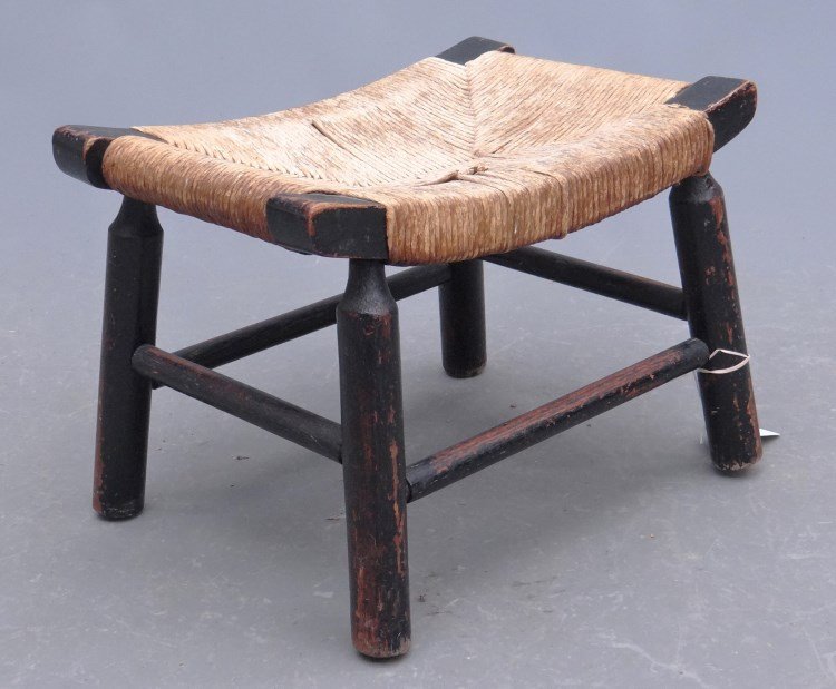 Adirondack Style Footstool: Adirondack style rush seat foot stool. 16 1/2 x 11 1/2" x 11 1/2"."