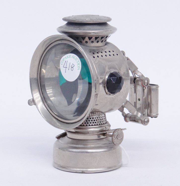 Bicycle Lamp: Bicycle oil lamp Banner Bicycle Lamp" "Plume & Atwood". Retains adjustable bracket. Excellent condition."