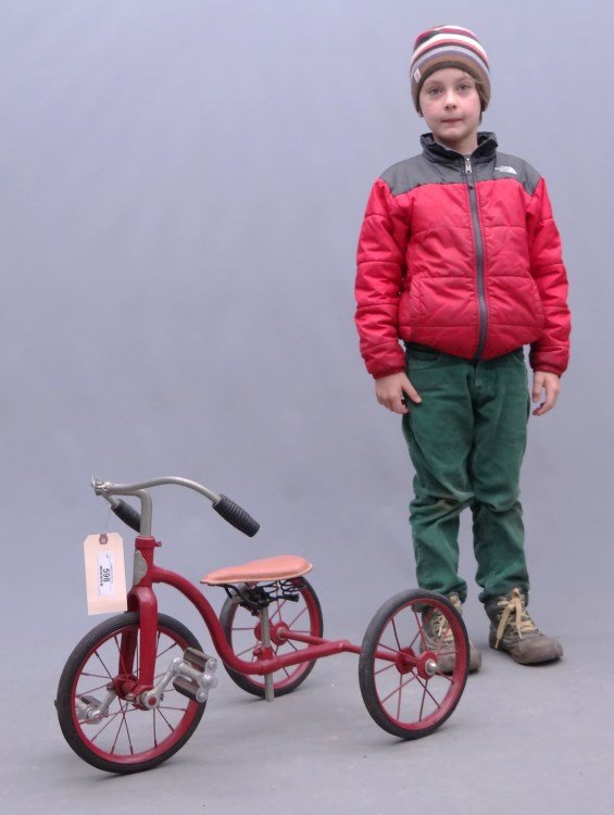 Colson Tricycle: C. 1920 - 1930 Colson Baby Bike" tricycle, made by Colson Co. Elyria Ohio. 9 1/2" front and rear solid tire wheels. Good condition."