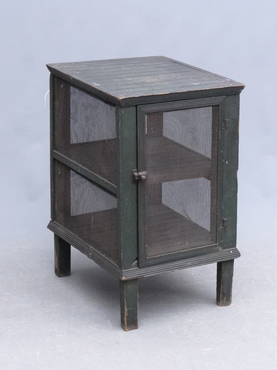 Pie Safe: C. 1900's pie safe in old green paint. 16 1/2" x 28".