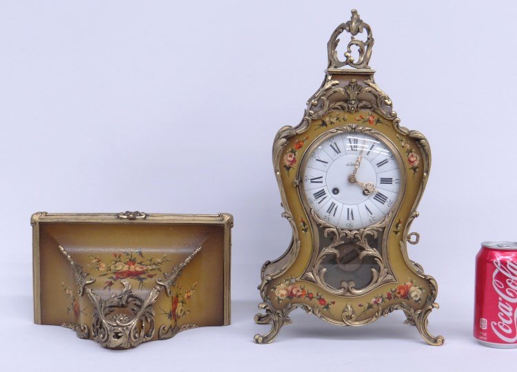 Le Castel Clock: Le Castel clock and shelf. Clock 16 1/2" Ht., shelf 8" Ht.