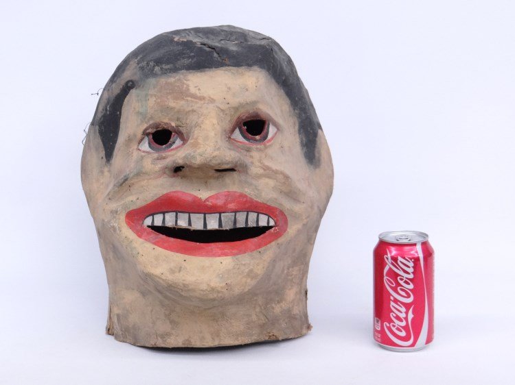 Carnival Head: C. 1900's painted papier mache carnival head. 15" Ht.