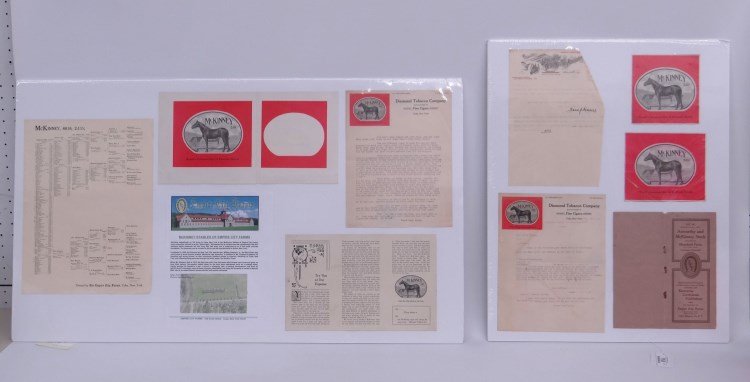 Cigar Advertising Lot: Lot cigar company ads for Diamond Tobb Co. (Cuba N.Y.), featuring famous horse "McKinney". Nice pieces.