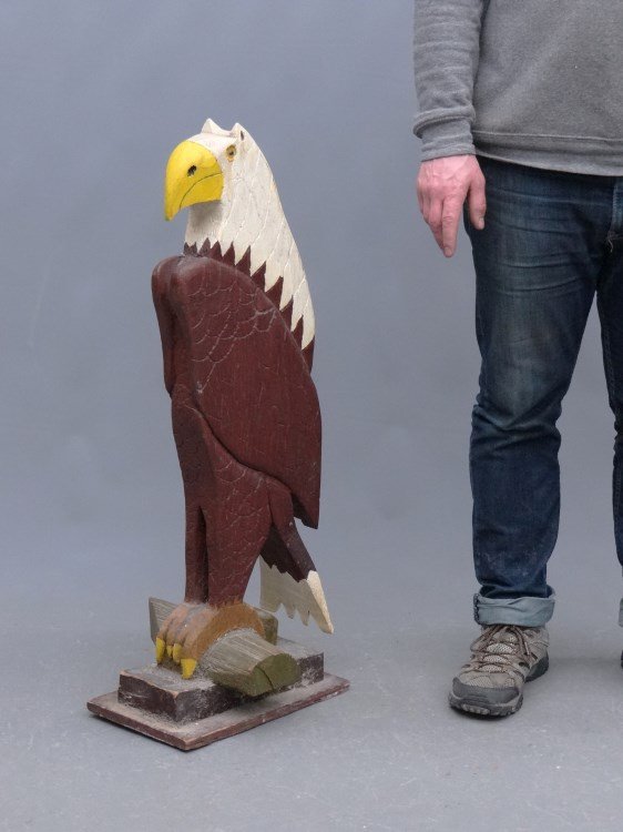 Folk Art Eagle: Folk art polychrome painted wooden eagle. 35" Ht.