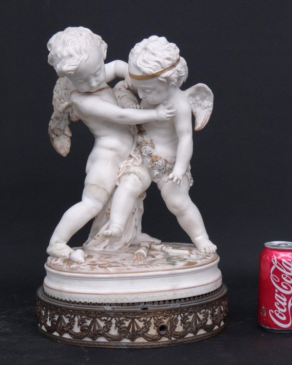 Parian Sculpture: Parian sculpture of Cherubs. 14 1/2" Ht., as found.