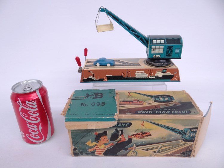 German Automatic Dock-Yard Crane Toy: Automatic Dock-Yard Crane toy in original box. Made In Western Germany.