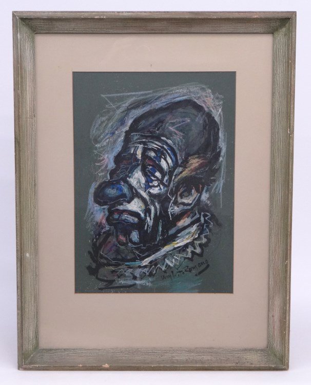Painting Umberto Roberto (Roman) Romano: Painting of a clown signed LRC "Umberto Romano" (Umberto Roberto (Roman) Romano New York/Massachusetts / Italy 1905 - 1984) . Sight 18 1/2" x 13 1/2".