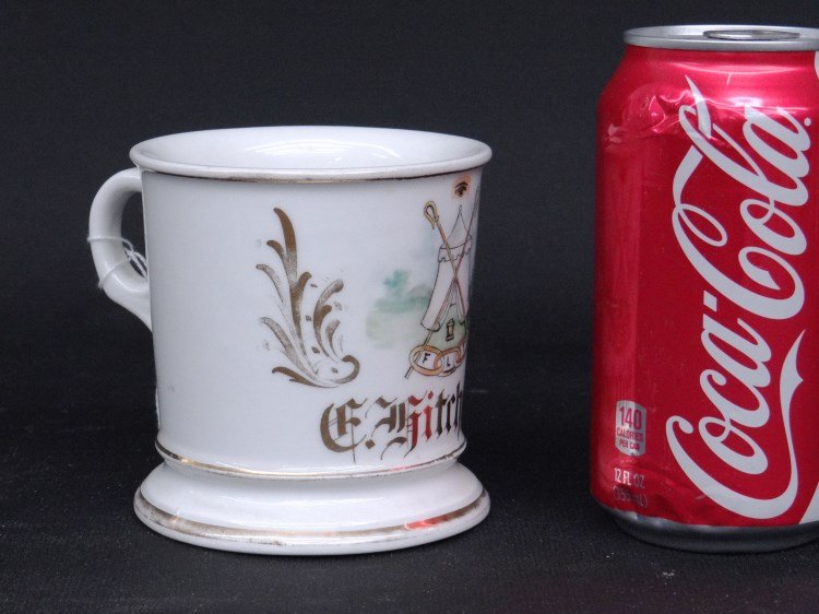 Masonic Shaving Mug: C. 1900's Masonic shaving mug with name "E. Hitchcock". 3 1/2" Ht.