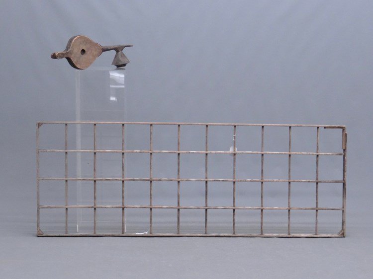 Primitive Lot: Primitive lot including bellows and wooden rack.