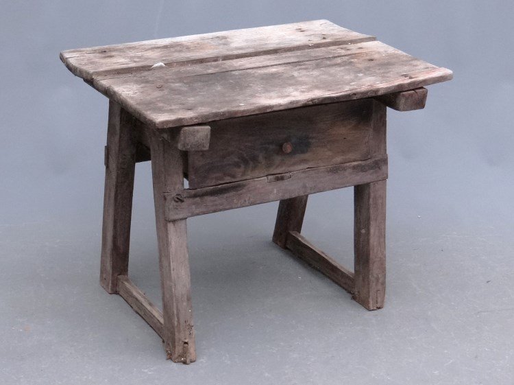 Single Drawer Table: Early primitive single drawer table. Top 25 1/2" x 19", 21" Ht.