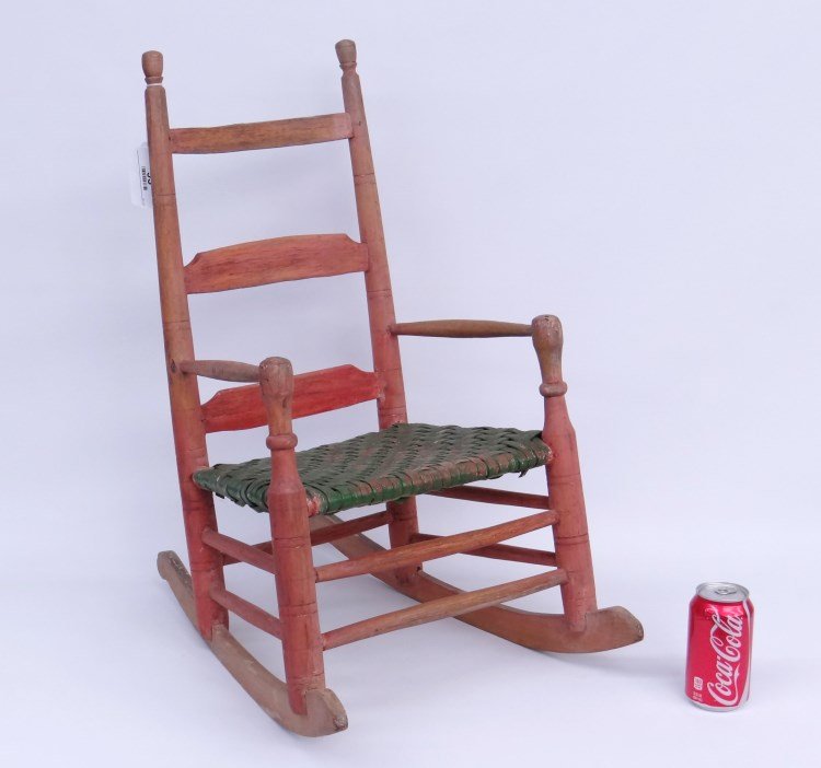 18th c. Child's Rocking Chair: 18th c. child's ladderback rocking chair. 10" seat Ht., 26" overall Ht.
