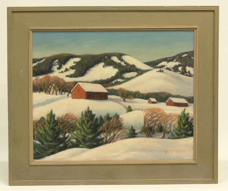 Painting Ralph Booth: Painting oil on canvas winter landscape signed LRC "Ralph Booth". Sight 16 1/2" x 20 1/2".