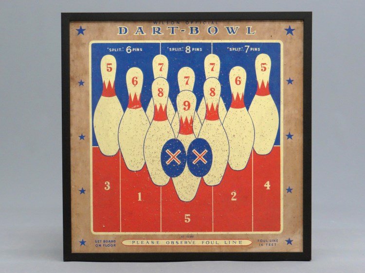 Vintage "Dart-Bowl" Game: Vintage framed "Dart-Bowl" game (Wilson Official). Sight 29" x 29".